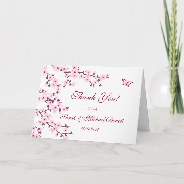 Cherry Blossoms Blumenrosa Hochzeit Vielen Dank Dankeskarte (Vorderseite)