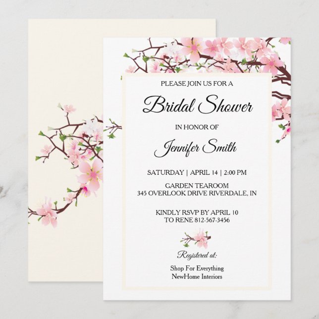 Cherry Blossoms Brautparty Rosa Beige Karte (Vorne/Hinten)