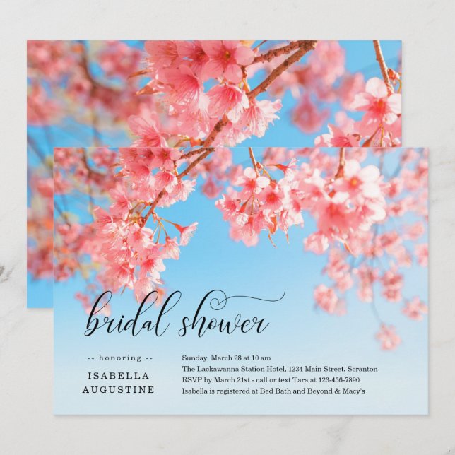 Cherry Blossoms Bridal Dusche Einladung (Vorne/Hinten)