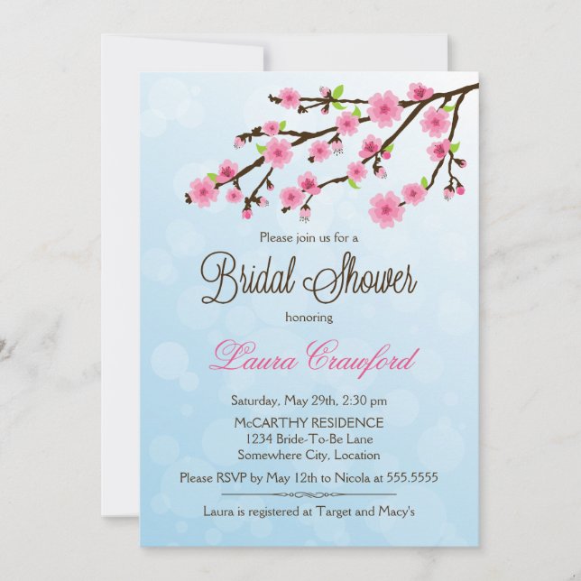 Cherry Blossoms Bridal Dusche Einladung (Vorderseite)