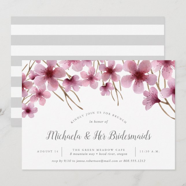 Cherry Blossoms Bridesmaids Einladung zum Brunch (Vorne/Hinten)