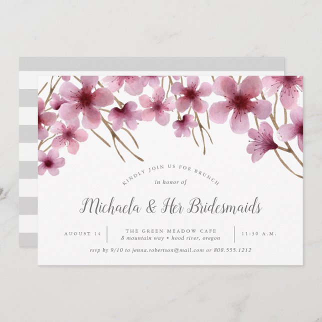 Cherry Blossoms Bridesmaitres Brunch Invitation (Devant / Derrière)