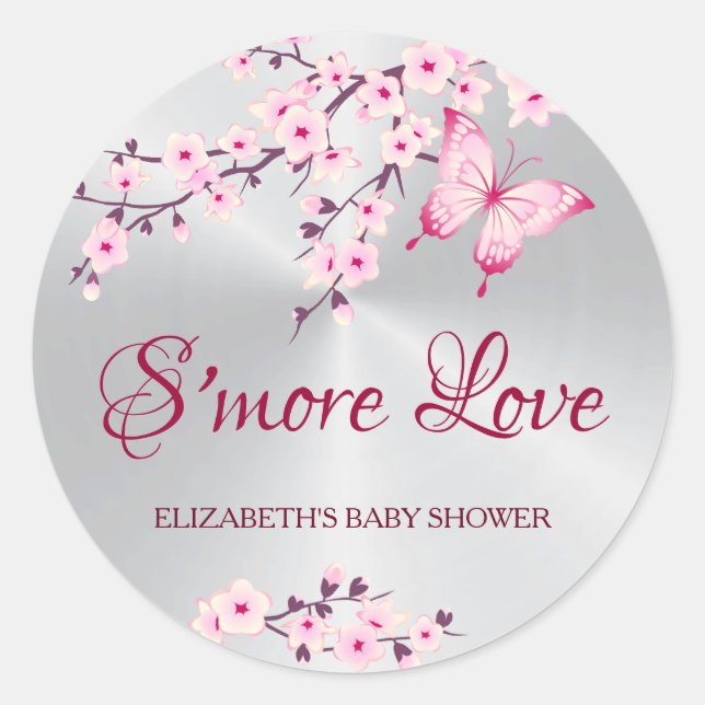 Cherry Blossoms Butterfly S'more Liebe Runder Aufkleber (Vorderseite)
