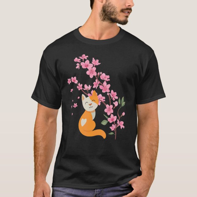 Cherry Blossoms Cat Cherryblossom Japanische Blume T-Shirt (Vorderseite)