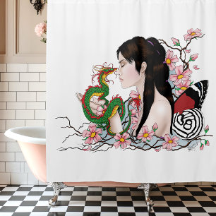 Cherry Blossoms Fairy Dragon Friendship Duschvorhang