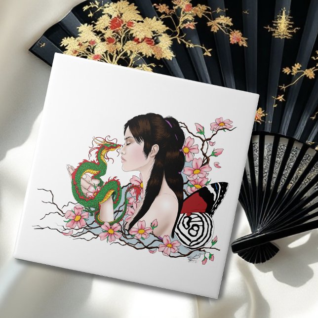 Cherry Blossoms Fairy Dragon Friendship Fliese (Von Creator hochgeladen)