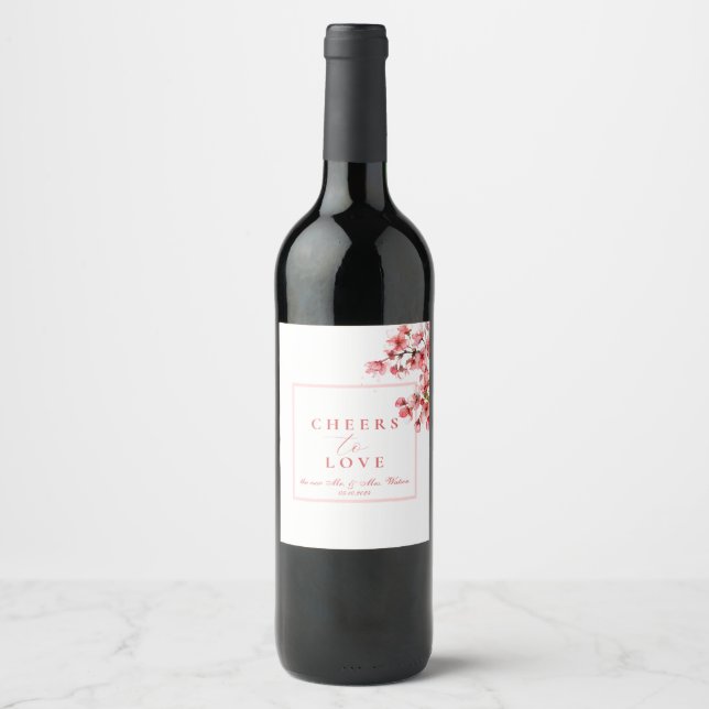 Cherry Blossoms Frühjahrssonne Weinetikett (Vorderseite)