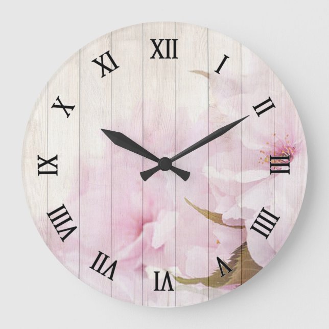 Cherry Blossoms Große Wanduhr (Vorderseite)