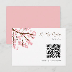 Cherry Blossoms Hochzeit RSVP QR Code Blumenschrif Karte