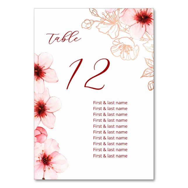 Cherry Blossoms Hochzeit Tischnummer (Vorderseite)