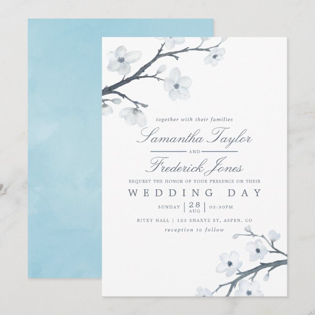 Cherry Blossoms Hochzeitseinladung Einladung (Vorne/Hinten)