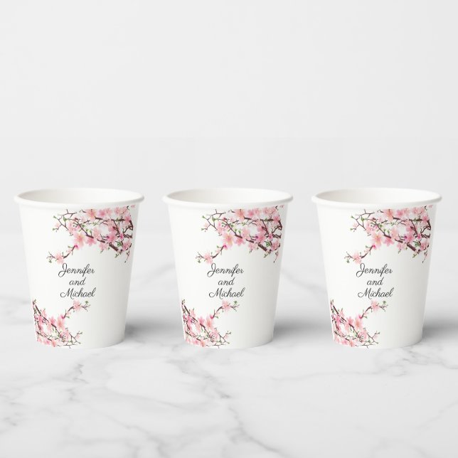 Cherry Blossoms Hochzeitsempfang personalisieren Pappbecher (Multi)
