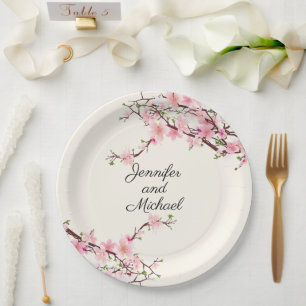 Cherry Blossoms Hochzeitsempfang personalisieren Pappteller