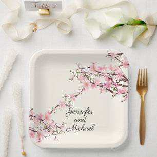 Cherry Blossoms Hochzeitsempfang personalisieren Pappteller