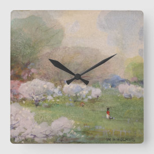 Cherry Blossoms Holmes Wasserfarbe Lanscape Quadratische Wanduhr