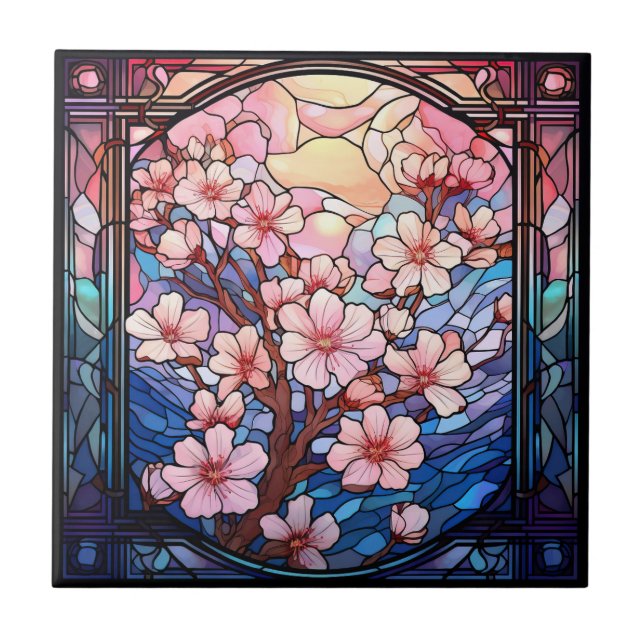 Cherry Blossoms - Keramik aus festem Glas Fliese (Vorderseite)