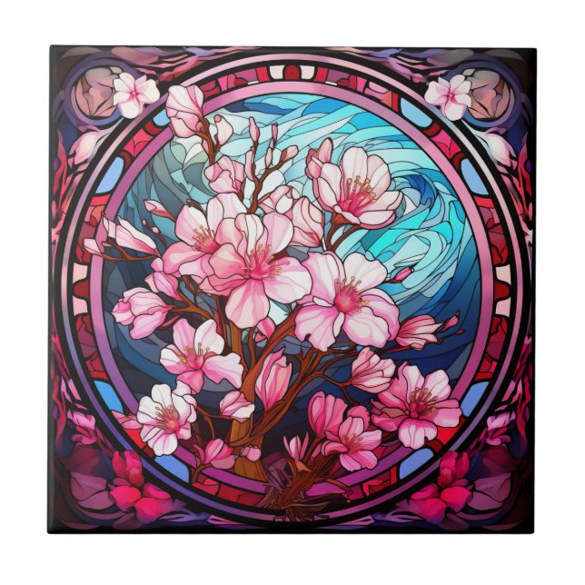 Cherry Blossoms - Keramik aus festem Glas Fliese (Vorderseite)