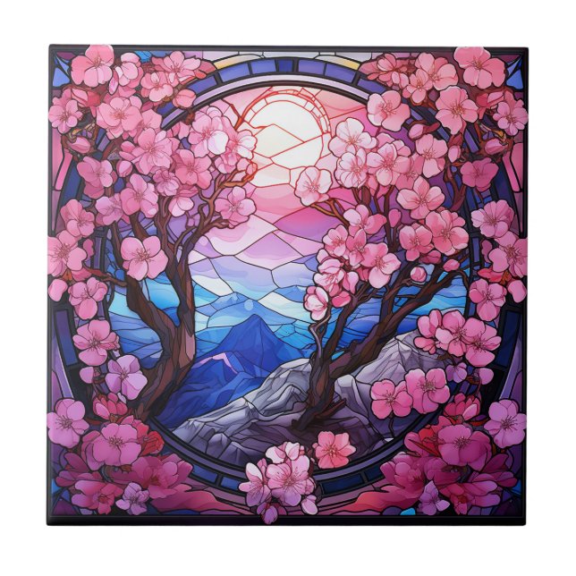 Cherry Blossoms - Keramik aus festem Glas Fliese (Vorderseite)