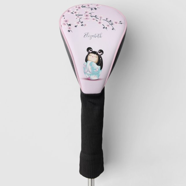 Cherry Blossoms Kokeshi Doll Pink | Monogramm Golf Headcover (Vorderseite)