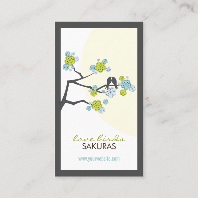 Cherry Blossoms Love Birds Sakura Flowers Branch Visitenkarte (Vorderseite)