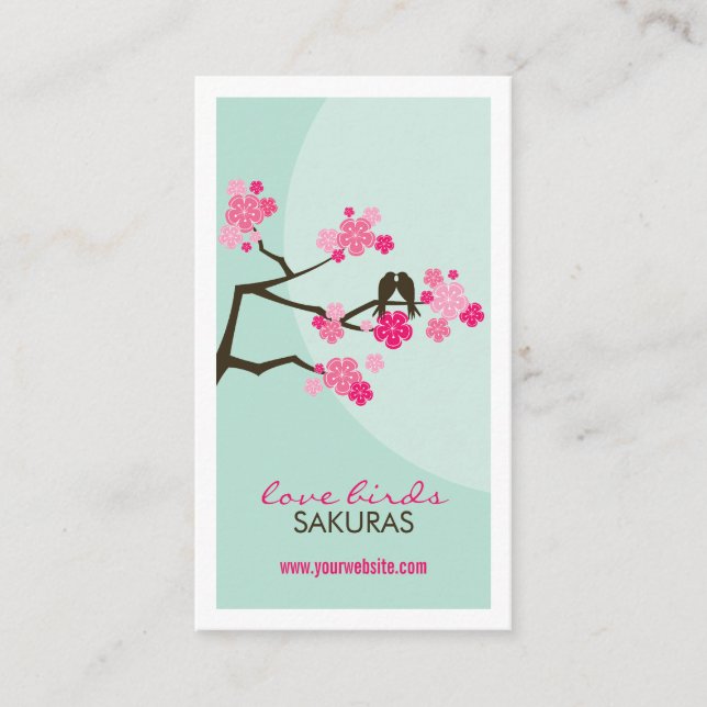 Cherry Blossoms Love Birds Sakura Flowers Branch Visitenkarte (Vorderseite)
