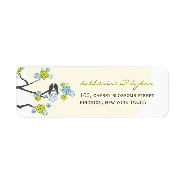 Cherry Blossoms Love Birds Wedding Address Labels (Vorne)