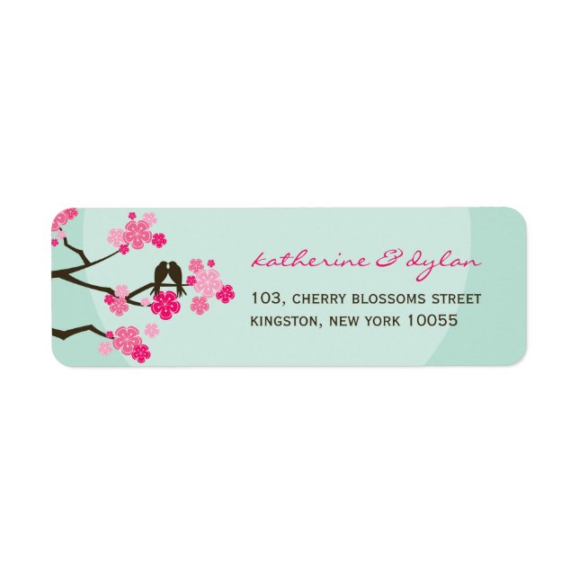 Cherry Blossoms Love Birds Wedding Address Labels (Vorne)