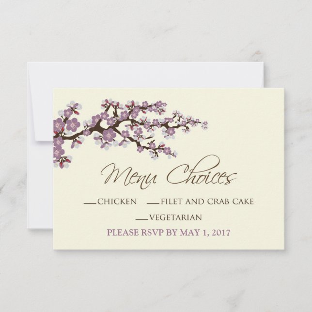 Cherry Blossoms MENU Card (Lavendel) Einladung (Vorderseite)