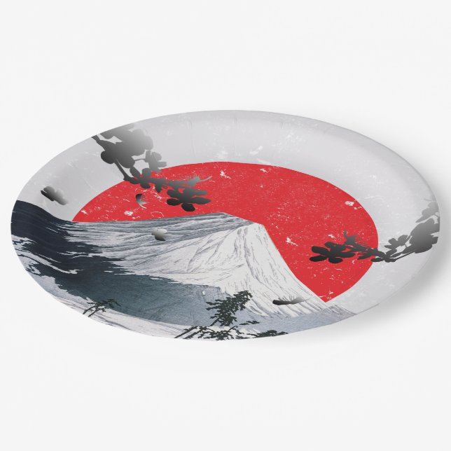 Cherry Blossoms Mount Fuji Japan Pappteller (Schrägansicht)
