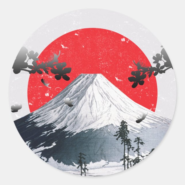 Cherry Blossoms Mount Fuji Japan Runder Aufkleber (Vorderseite)