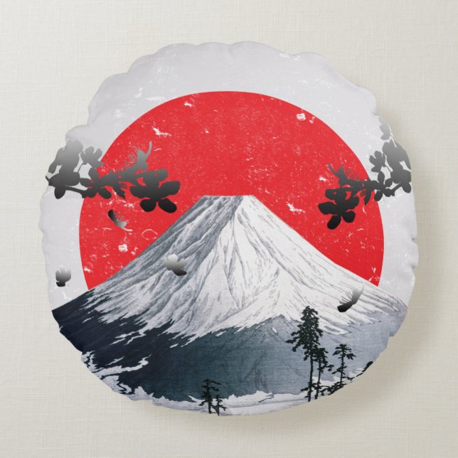 Cherry Blossoms Mount Fuji Japan Rundes Kissen (Vorderseite)