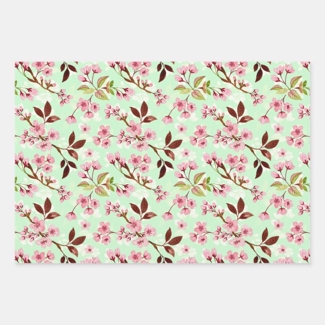 Cherry Blossoms Muster Geschenkpapier Set (Vorderseite)