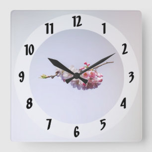 Cherry Blossoms on a Branch Quadratische Wanduhr
