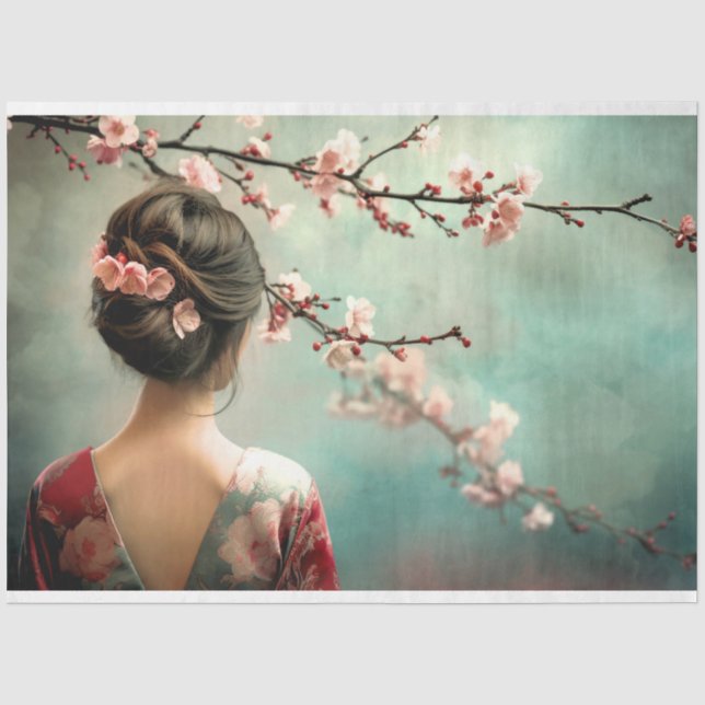Cherry Blossoms Oriental Girl Seidenpapier (Vorderseite)
