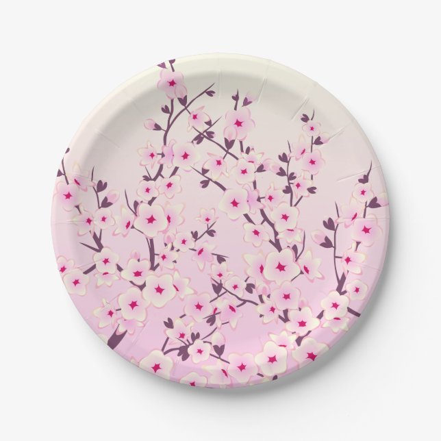 Cherry Blossoms Pink Floral Pappteller (Vorderseite)