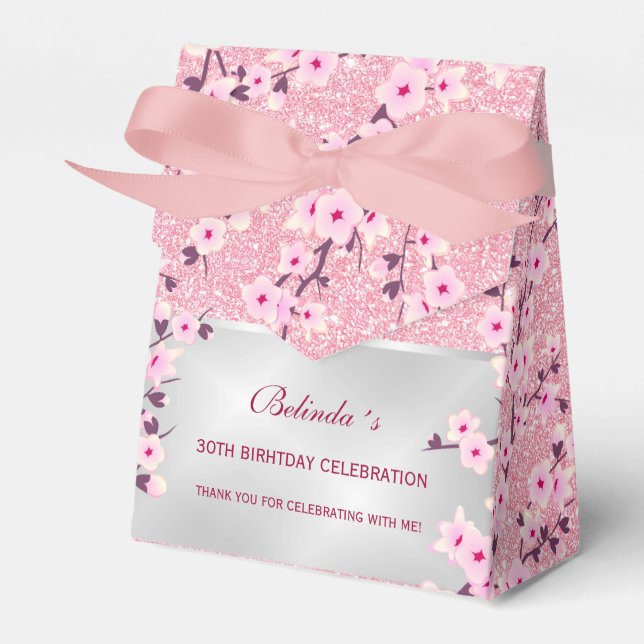 Cherry Blossoms Pink Glitzer Danke für Ihren Gebur Geschenkschachtel (Vorderseite)
