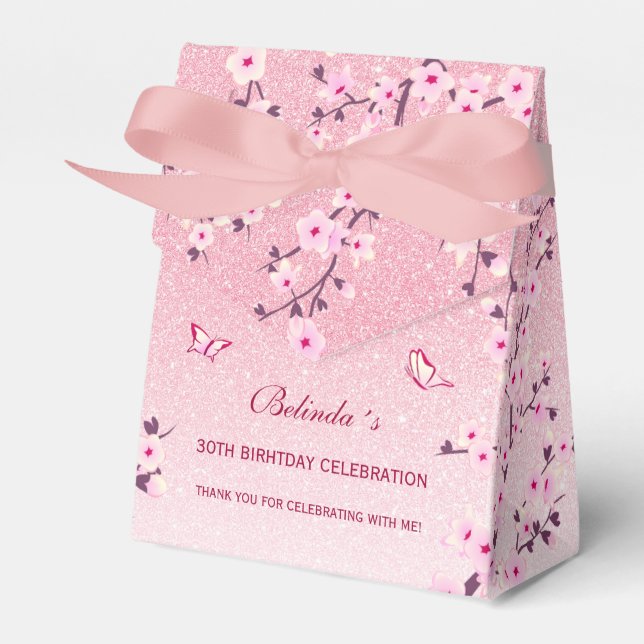 Cherry Blossoms Pink Glitzer Vielen Dank zum Gebur Geschenkschachtel (Vorderseite)