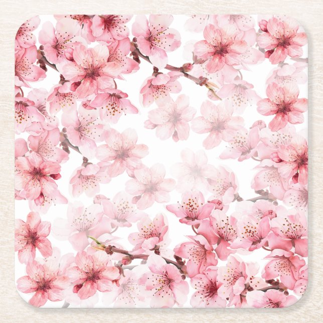 Cherry Blossoms Pink White Custom Rechteckiger Pappuntersetzer (Vorderseite)