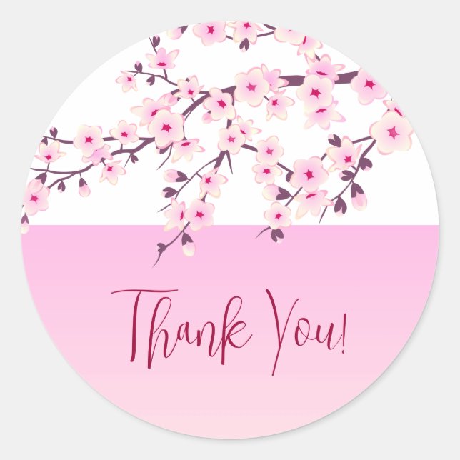 Cherry Blossoms Pink White Custom Vielen Dank Runder Aufkleber (Vorderseite)