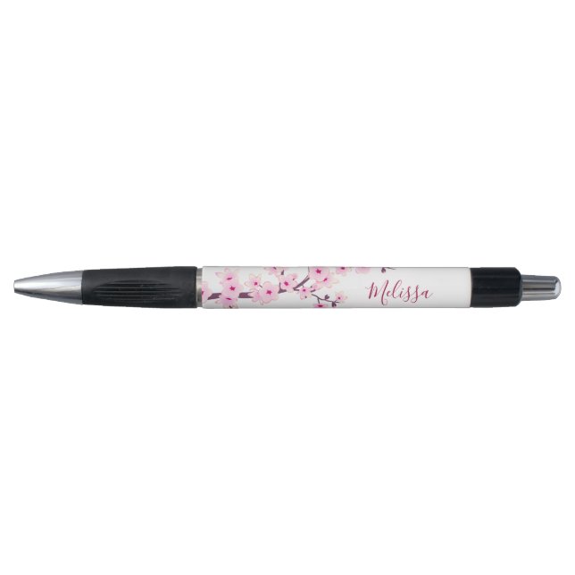 Cherry Blossoms Pink White Monogram Kugelschreiber (Vorderseite)