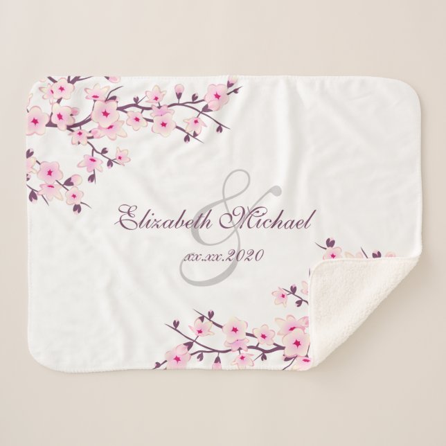 Cherry Blossoms Pink White Newlywings Save the Dat Sherpadecke (Vorderseite (Horizontal))