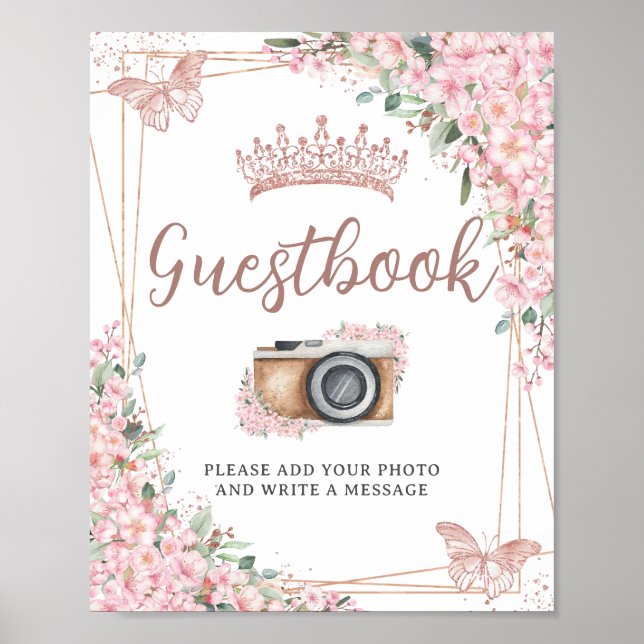 Cherry Blossoms Rose Gold Butterflies Livre d'or (Devant)