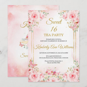Cherry Blossoms Rose Gold Butterflies Süß 16 Einladung