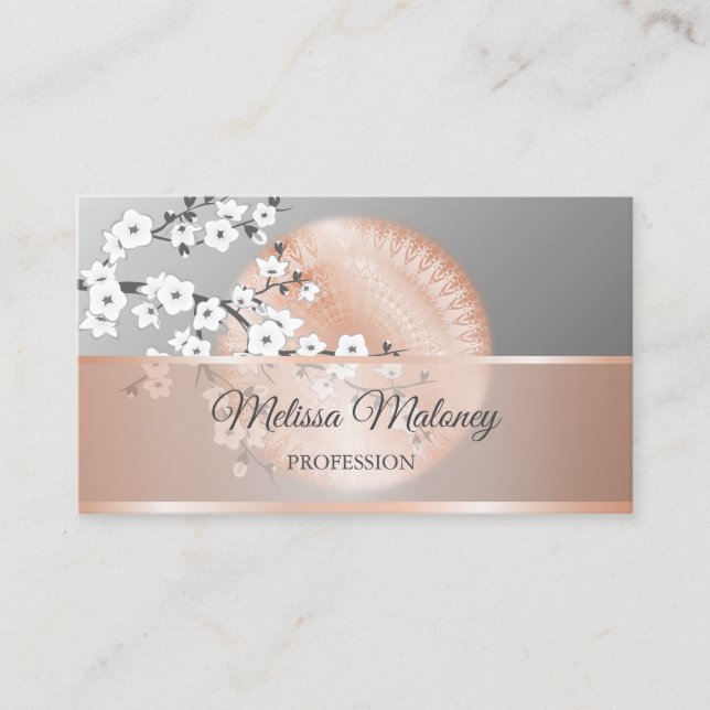 Cherry Blossoms Rose Gold Grau Mandala Floral Visitenkarte (Vorderseite)