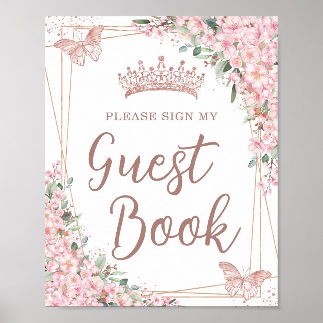 Cherry Blossoms Rose Gold Quinceñera Gästebuch (Vorne)