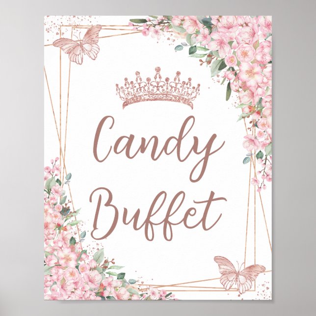 Cherry Blossoms Rose Gold Schmetterlinge Süßspeise Poster (Vorne)