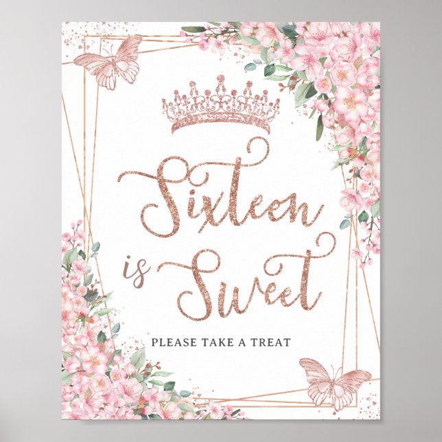 Cherry Blossoms Rose Gold Schmetterlinge Sweet Lec Poster (Vorne)