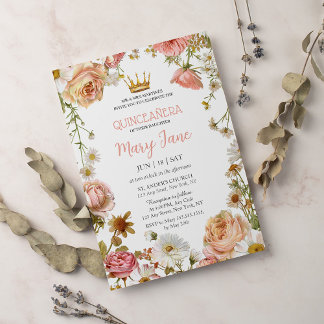 Cherry Blossoms Rose Schmetterlinge Quinceañera Einladung