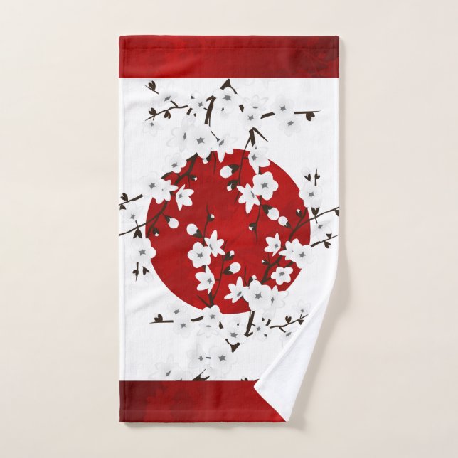 Cherry Blossoms Rot Schwarz-weiß Handtuch (Handtuch)