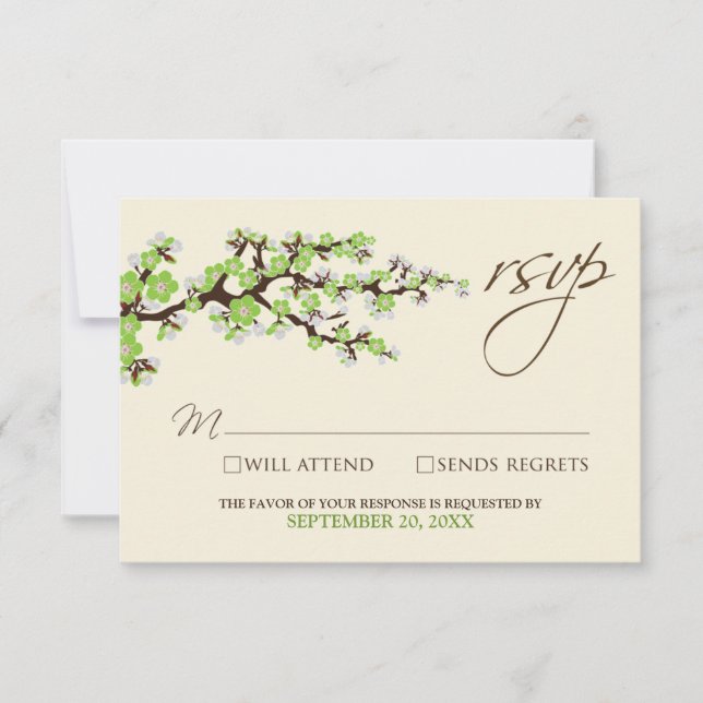 Cherry Blossoms RSVP Card (grüner Apfel) Karte (Vorderseite)
